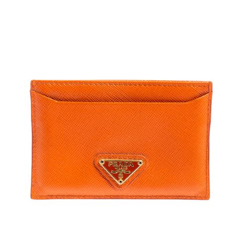 Orange Saffiano Leather Card Holder 